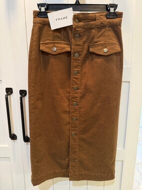 FRAME PENELOPE SKIRT Brown Corduroy Button-Front Midi NWT Size 00
Retail $348